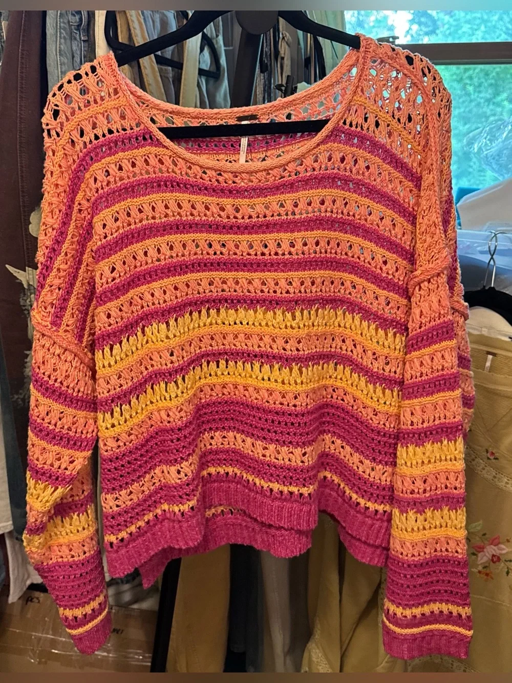 NWT Free People Madelyn Pullover - pink confetti combo - large